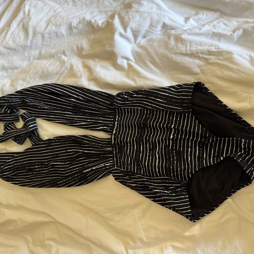 Black and White Striped One-Piece Swimsuit